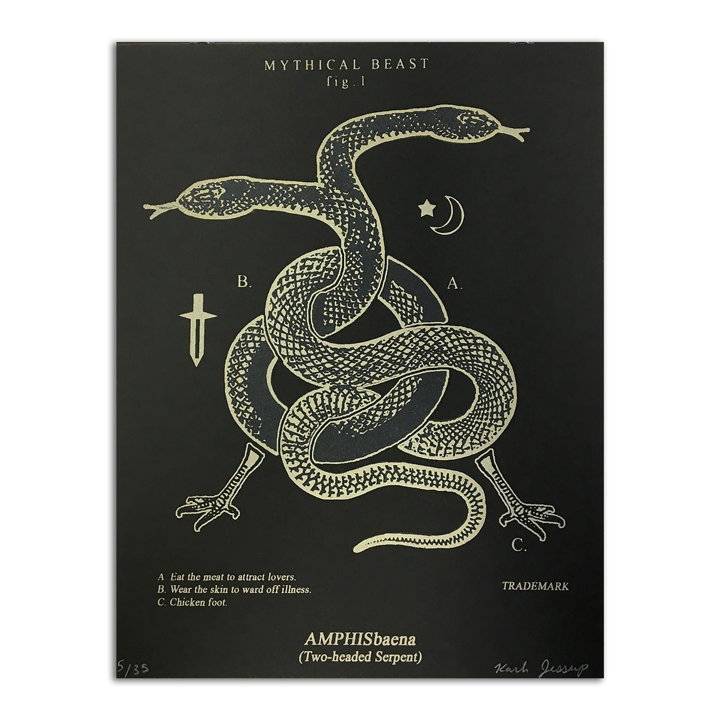 Amphisbaena Two Headed Snake Screen Print