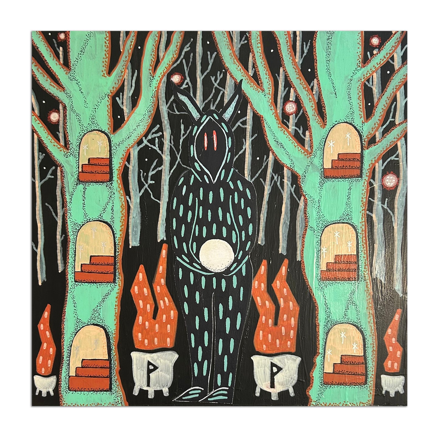 Guardians and Tree Portals Mixed Media on Wood (12x12")
