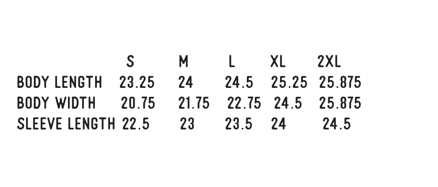 Charms for Good Luck Ladies Sweatshirt Sizing Chart