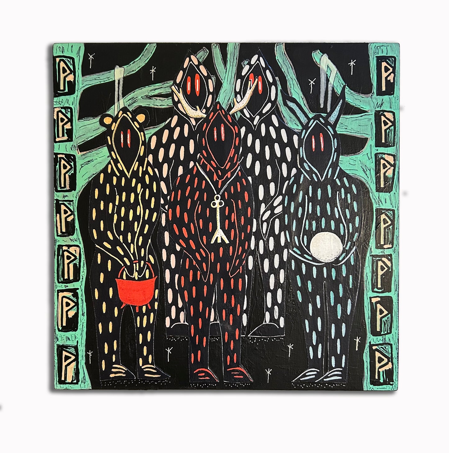 Guardians of the Land of Wishes — Mixed Media on Wood (12x12")