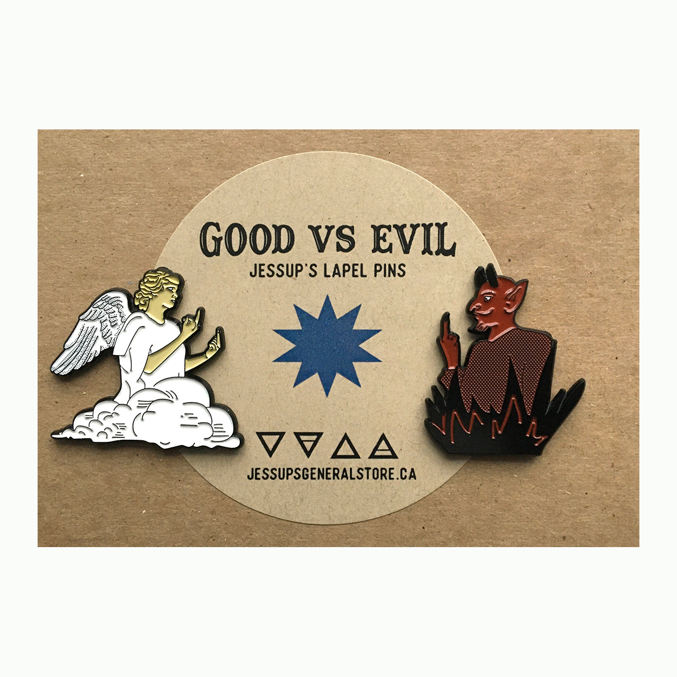 Good vs Evil - Angel and Devil Lapel Pin Set | Jessups General Store