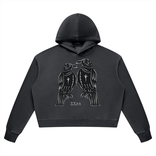 Crows Women's Vintage Wash Heavy Weight Crop Hoodie Black