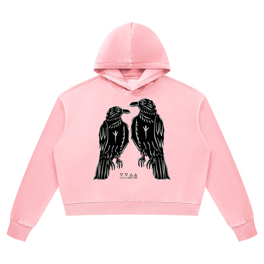Crows Women's Vintage Wash Heavy Weight Crop Hoodie Pink