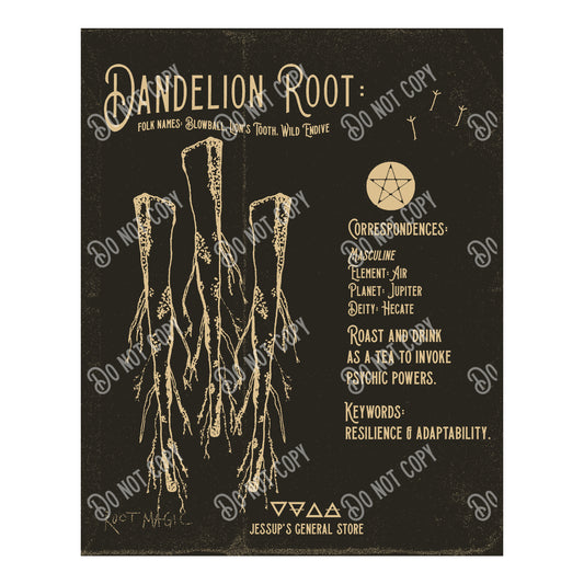 Dandelion Root Illustration Art Print (dark) (DIGITAL DOWNLOAD)