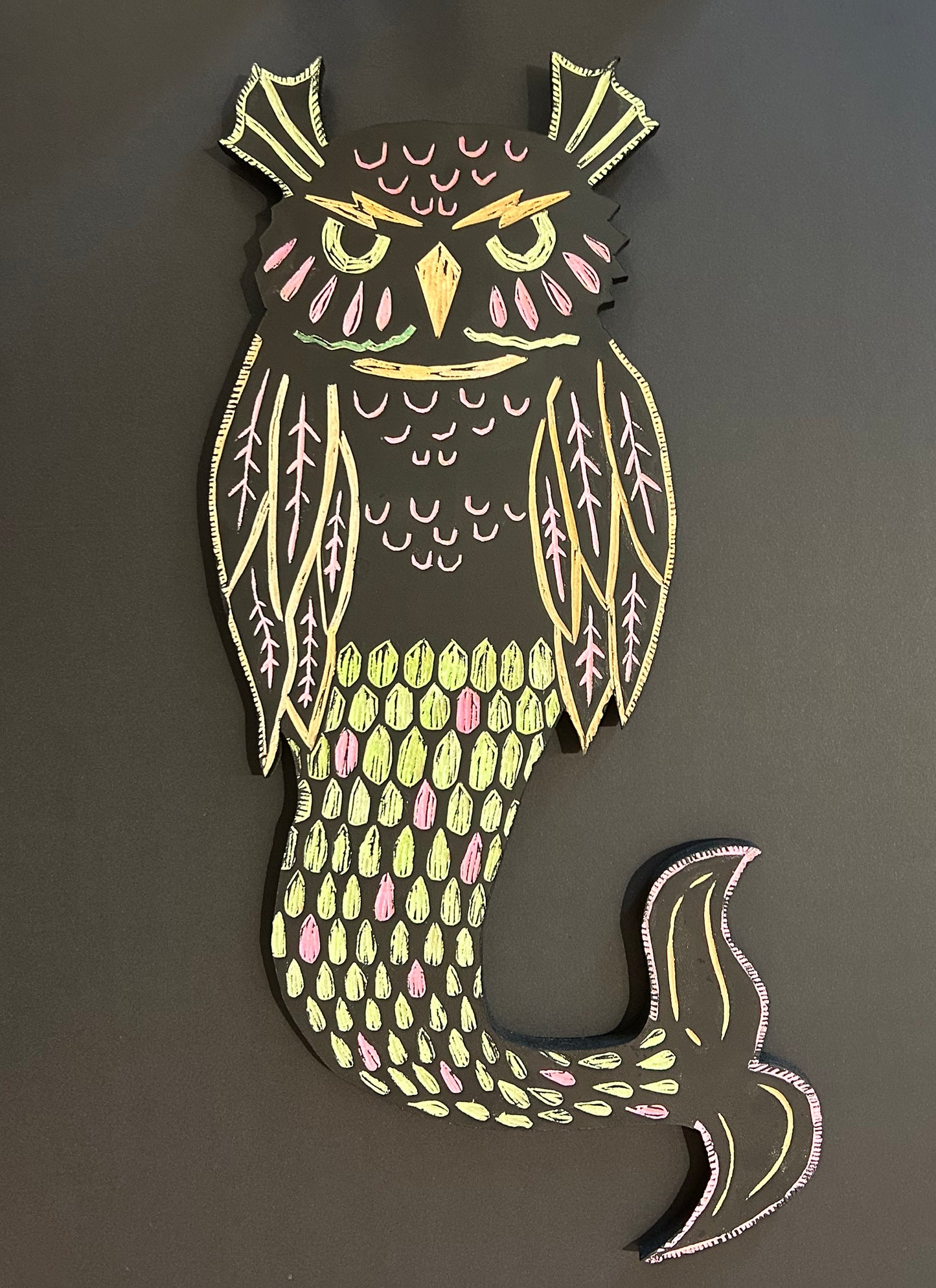 Great Horned Mermaid Wood Art Hanging