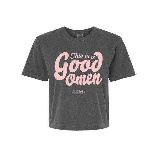 This is a Good Omen Ladies Crop Tee - MED & 2XL left