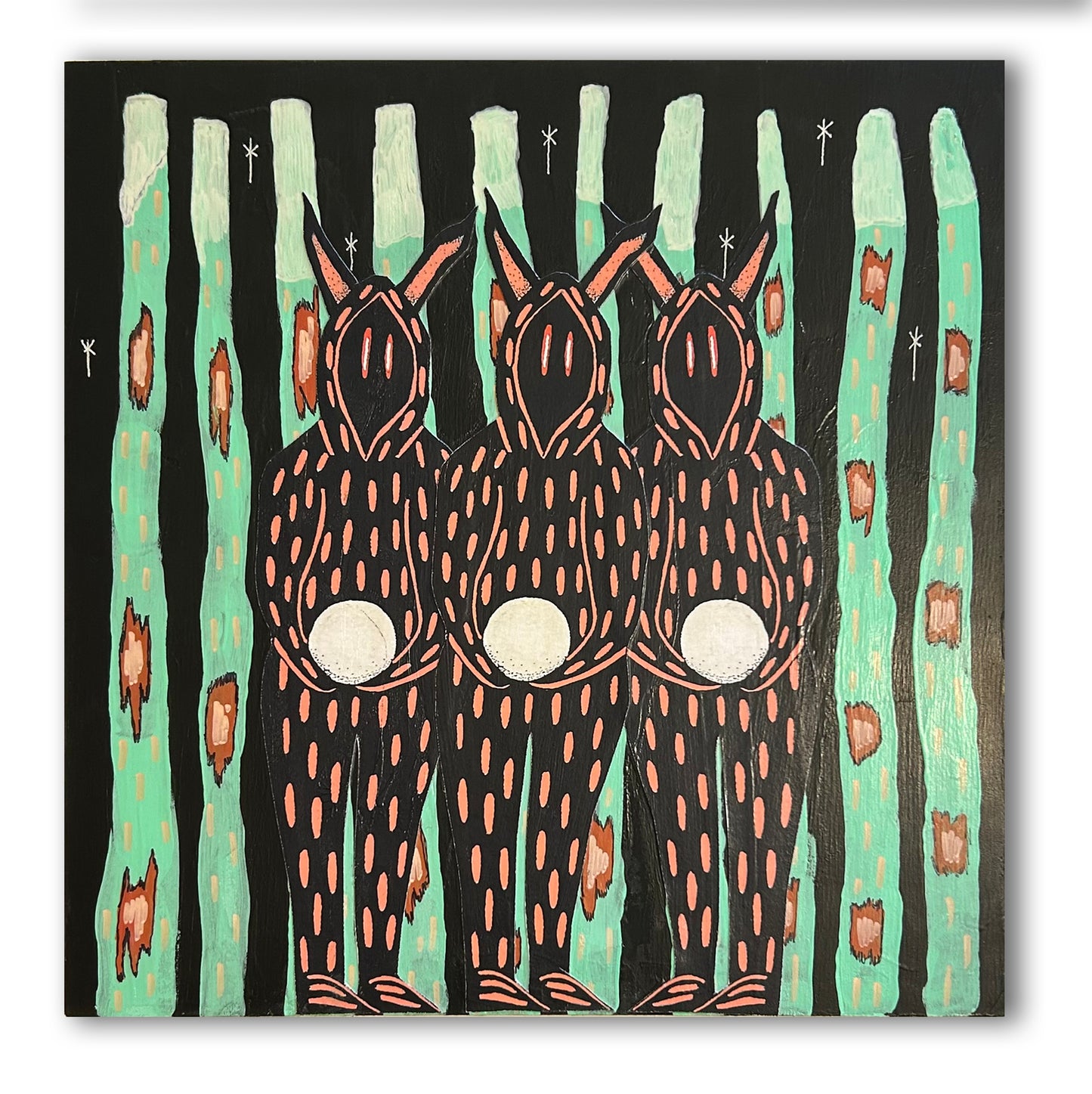 Guardians Three Mixed Media on Wood (12x12")