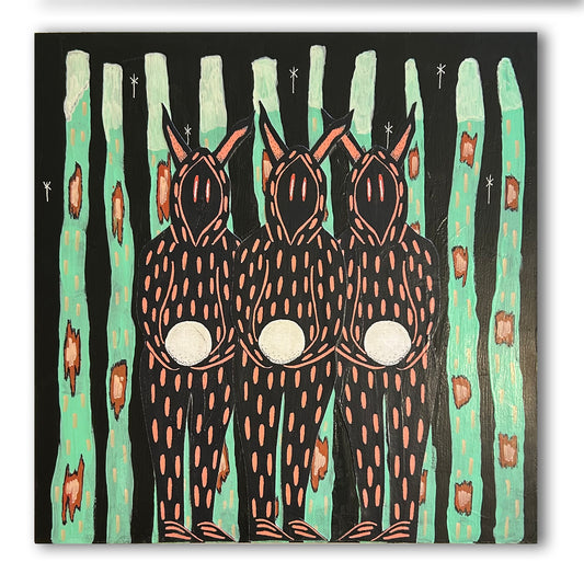 Guardians Three Mixed Media on Wood (12x12")