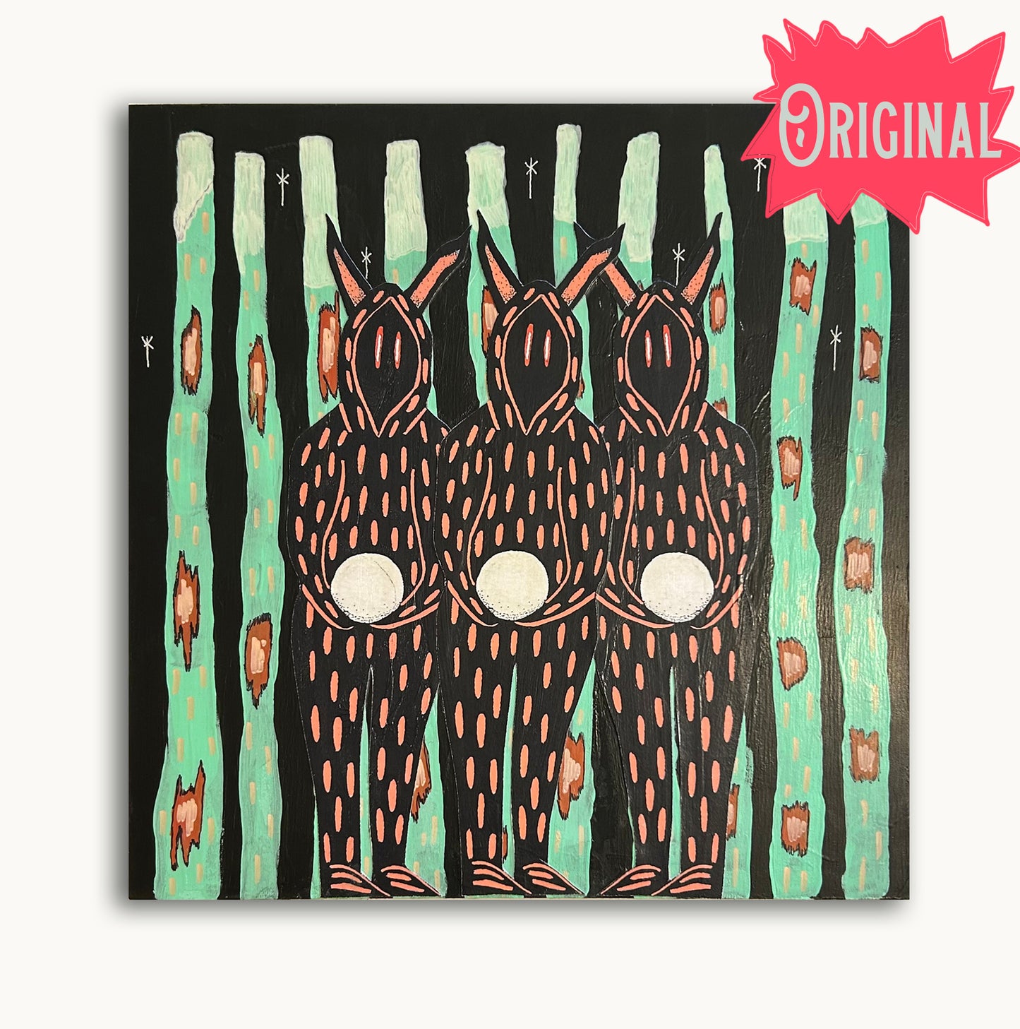 Guardians Three Mixed Media on Wood (12x12")