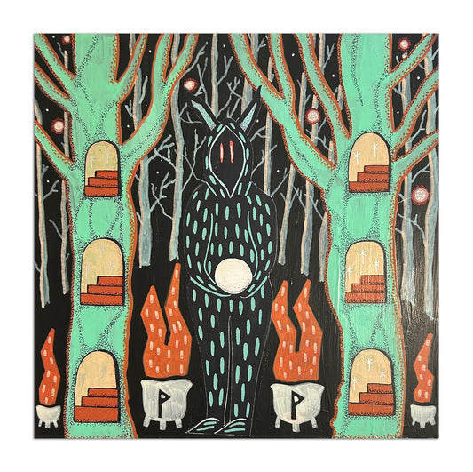 Guardians and Tree Portals Mixed Media on Wood (12x12")