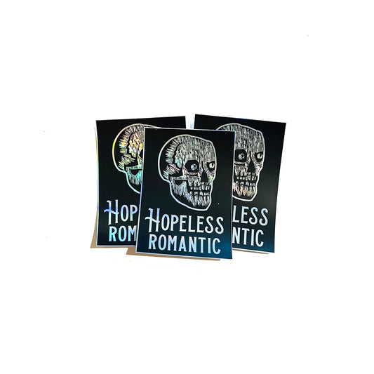 Hopeless Romantic Skull Holographic Sticker