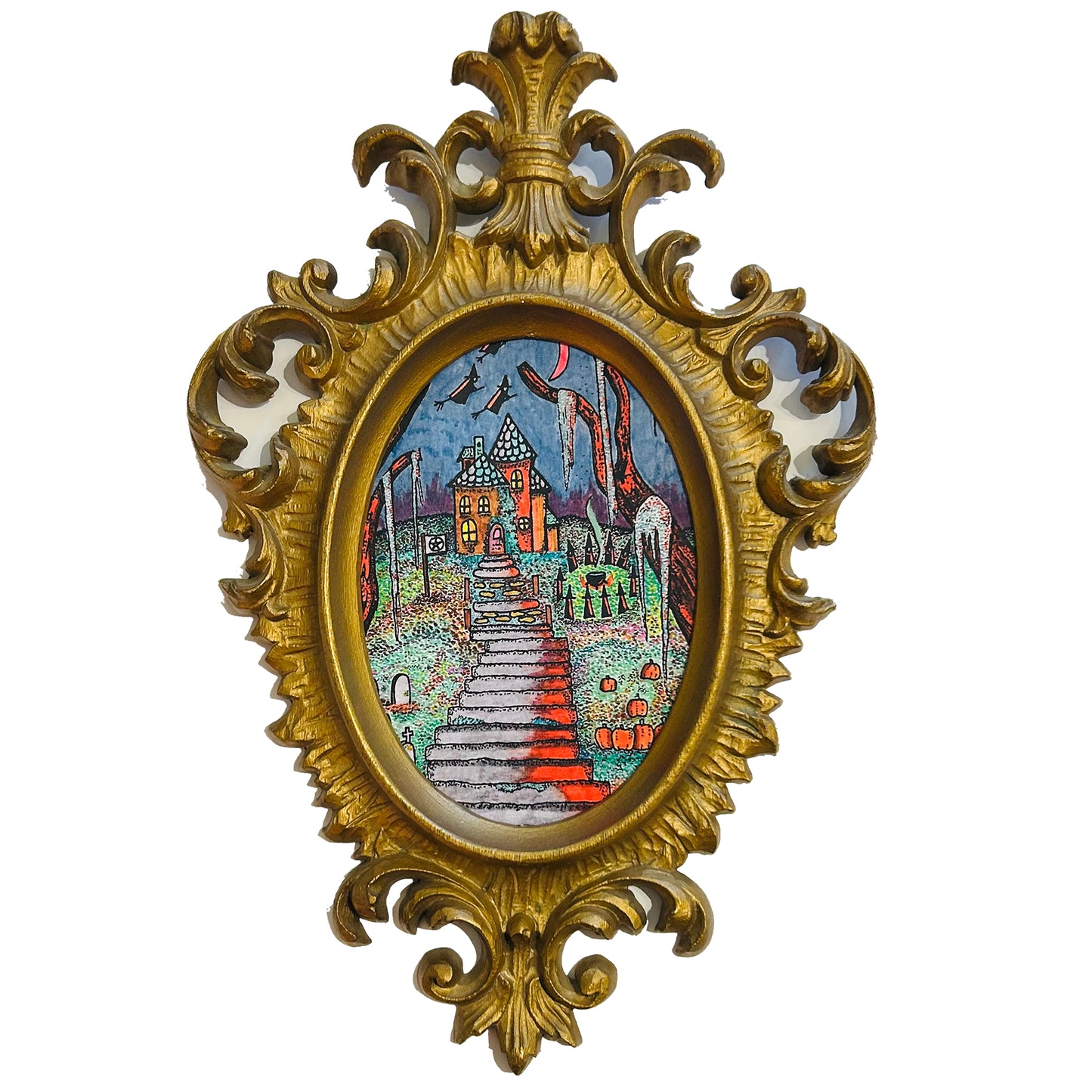 House on the Hill Print with Vintage Frame (large)