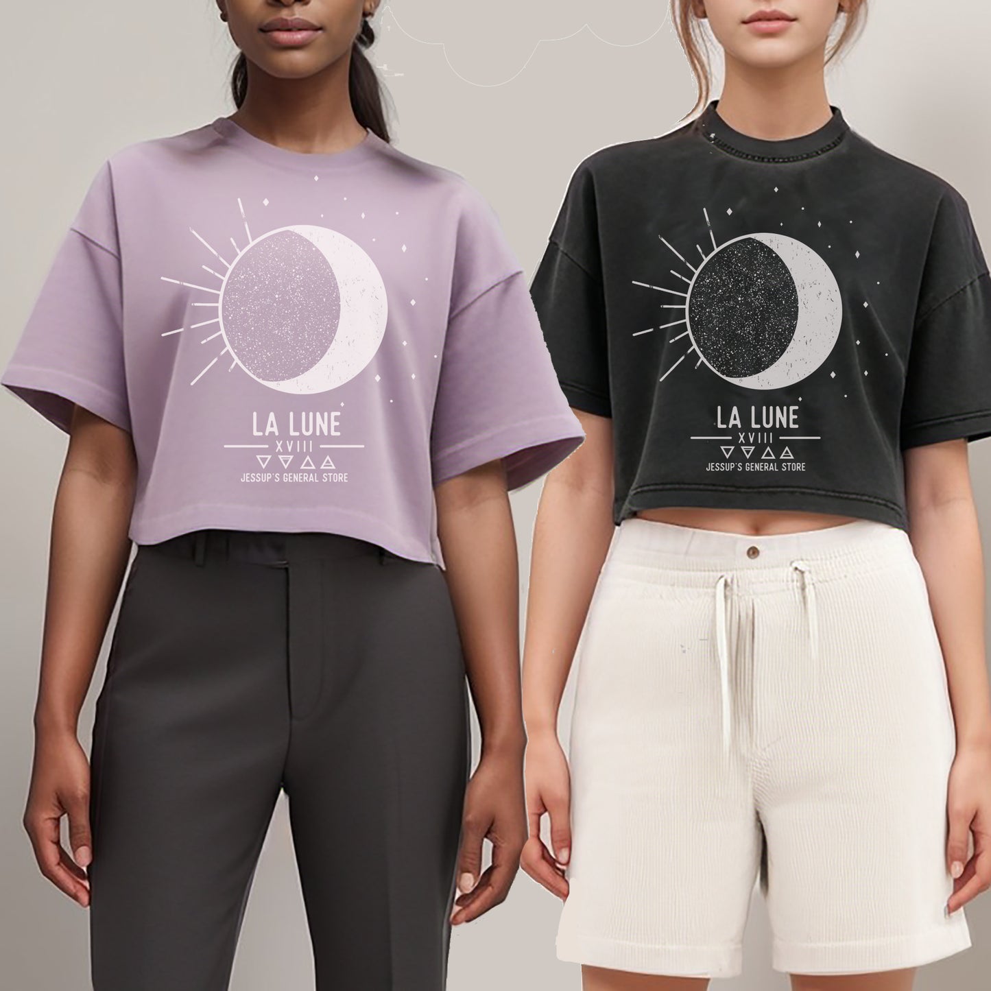 La Lune Moon Tarot Oversized Premium Crop T-shirt Available in Light Purple and Vintage Black