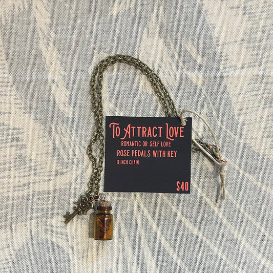 To Attract Love Necklace — Rose Petals & Key Charm (18” Chain)