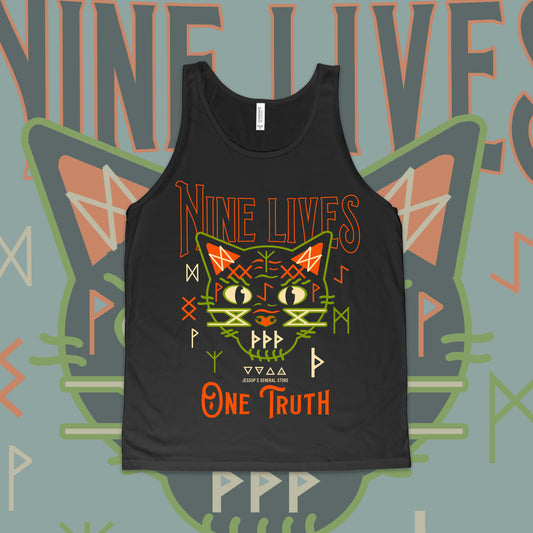 Nine Lives Halloween Spooky Cat Tanktop with Rune Symbols