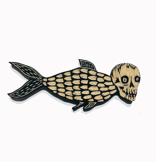 Skelefish Wood Art Wall Hanging