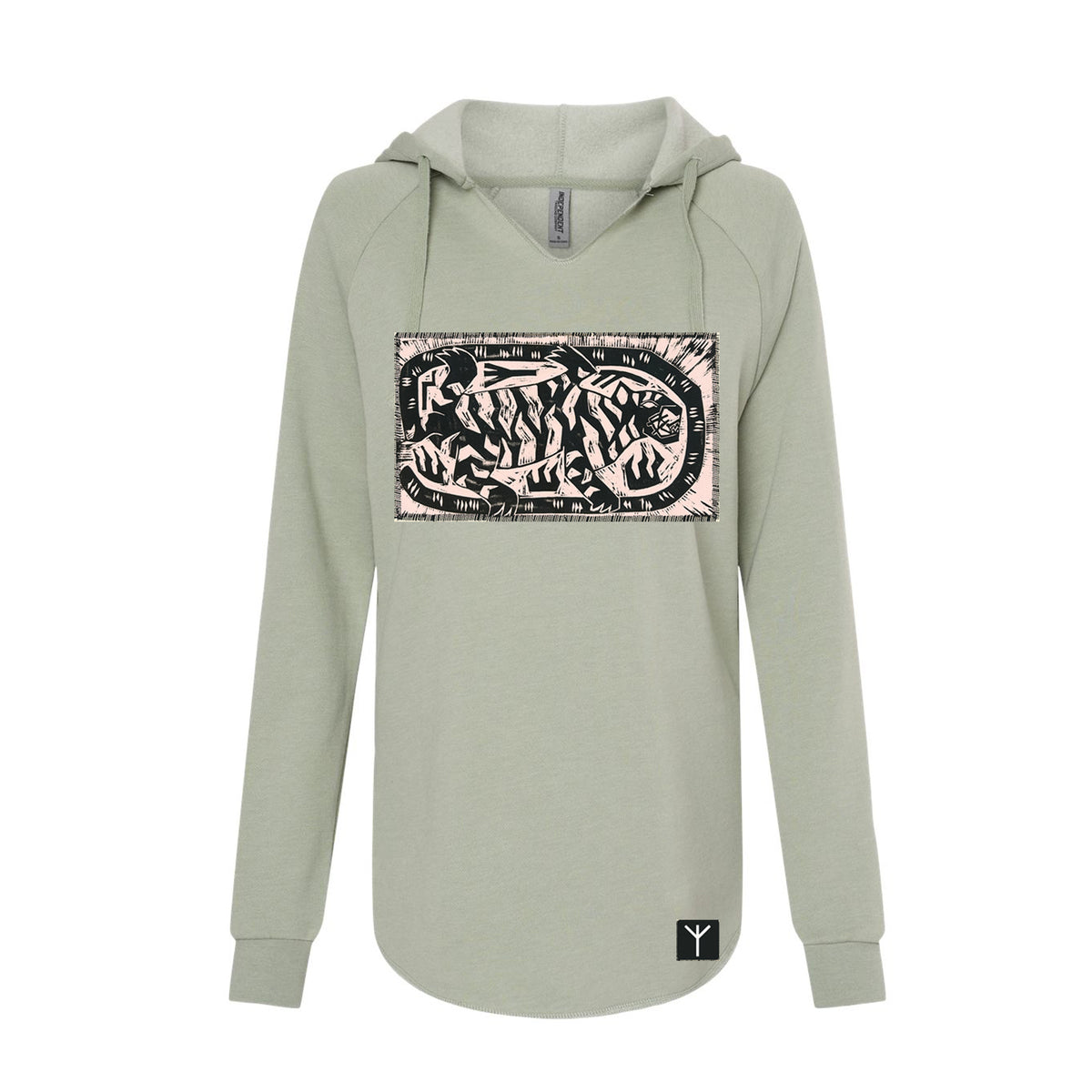 Tiger Woodcut Ladies Pullover Hoodie