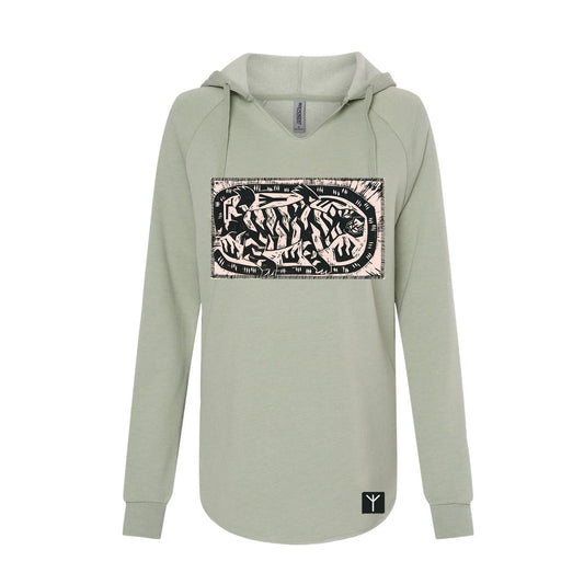 Tiger Woodcut Ladies Pullover Hoodie