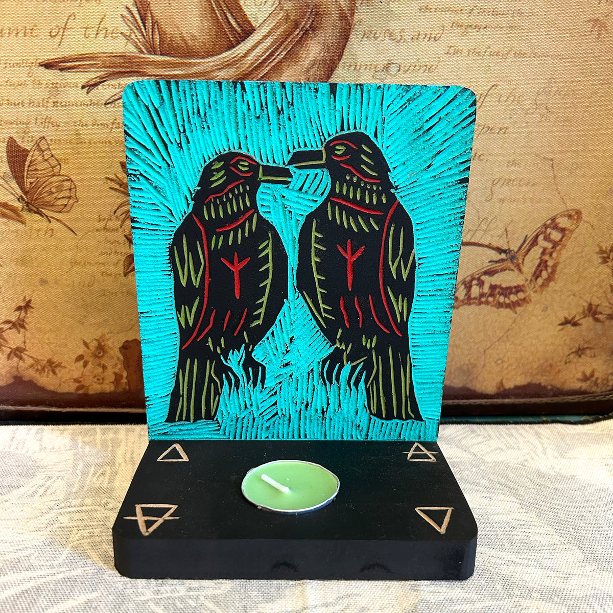 Crows Wooden Tea Light Holder