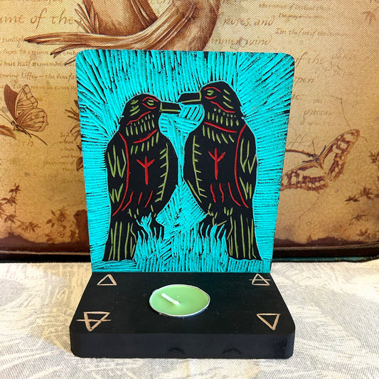 Crows Wooden Tea Light Holder