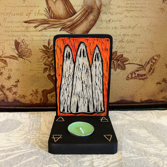 Ghosts Wooden Tea Light Holder