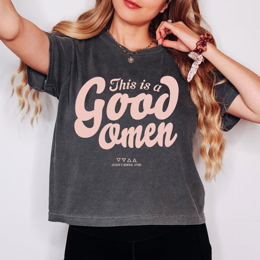 This is a Good Omen Ladies Crop Tee