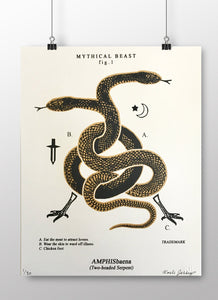Amphisbaena Two Headed Snake Art Screen Print
